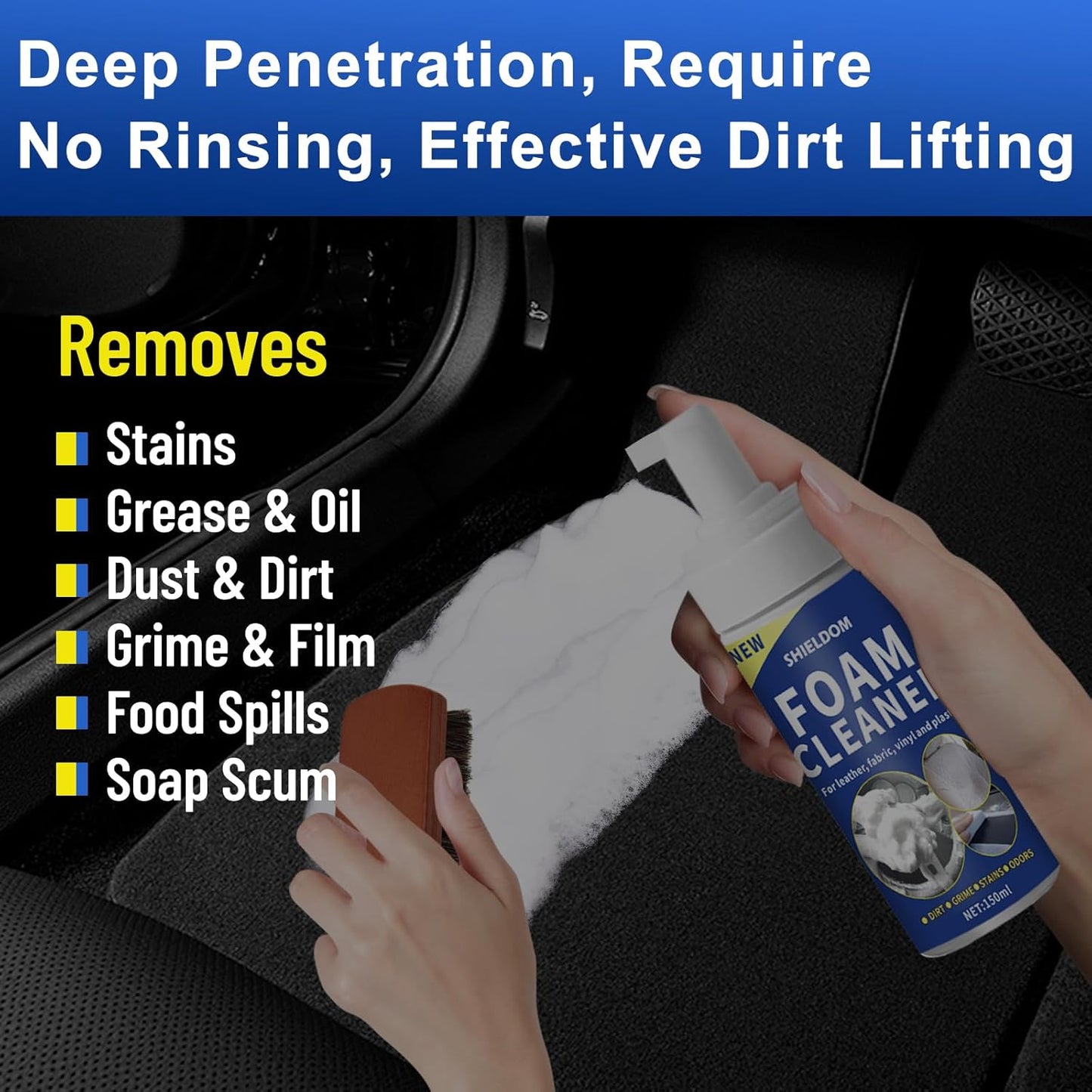 Multifunctional Interior Foam Gentle Stain Cleaner for Seat, Carpet & Dashboard Any Surface Multi Purpose Deep Cleaner for Car & Home Upholstery Leather, Fabric, Plastic - 5Oz/150ML