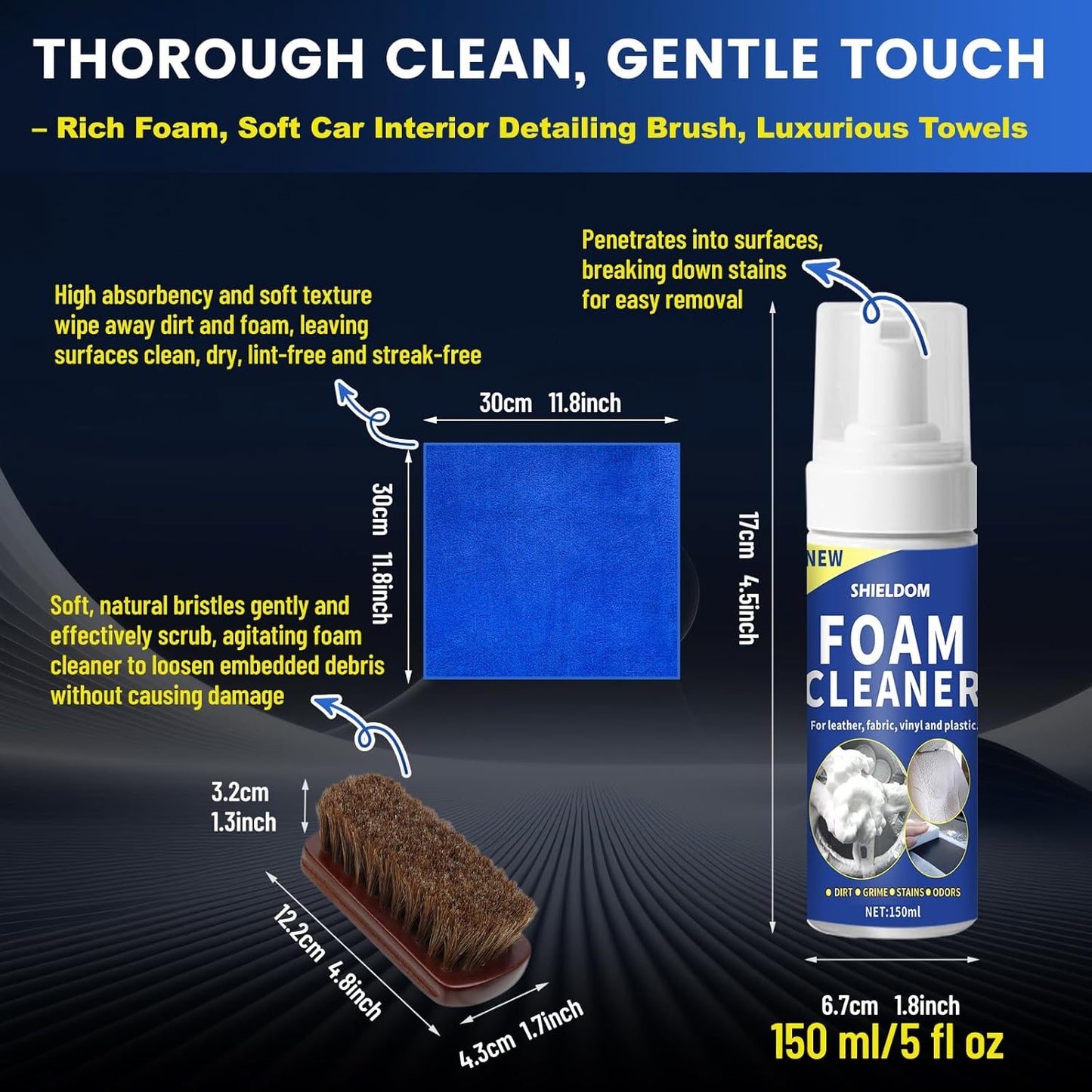 Multifunctional Interior Foam Gentle Stain Cleaner for Seat, Carpet & Dashboard Any Surface Multi Purpose Deep Cleaner for Car & Home Upholstery Leather, Fabric, Plastic - 5Oz/150ML