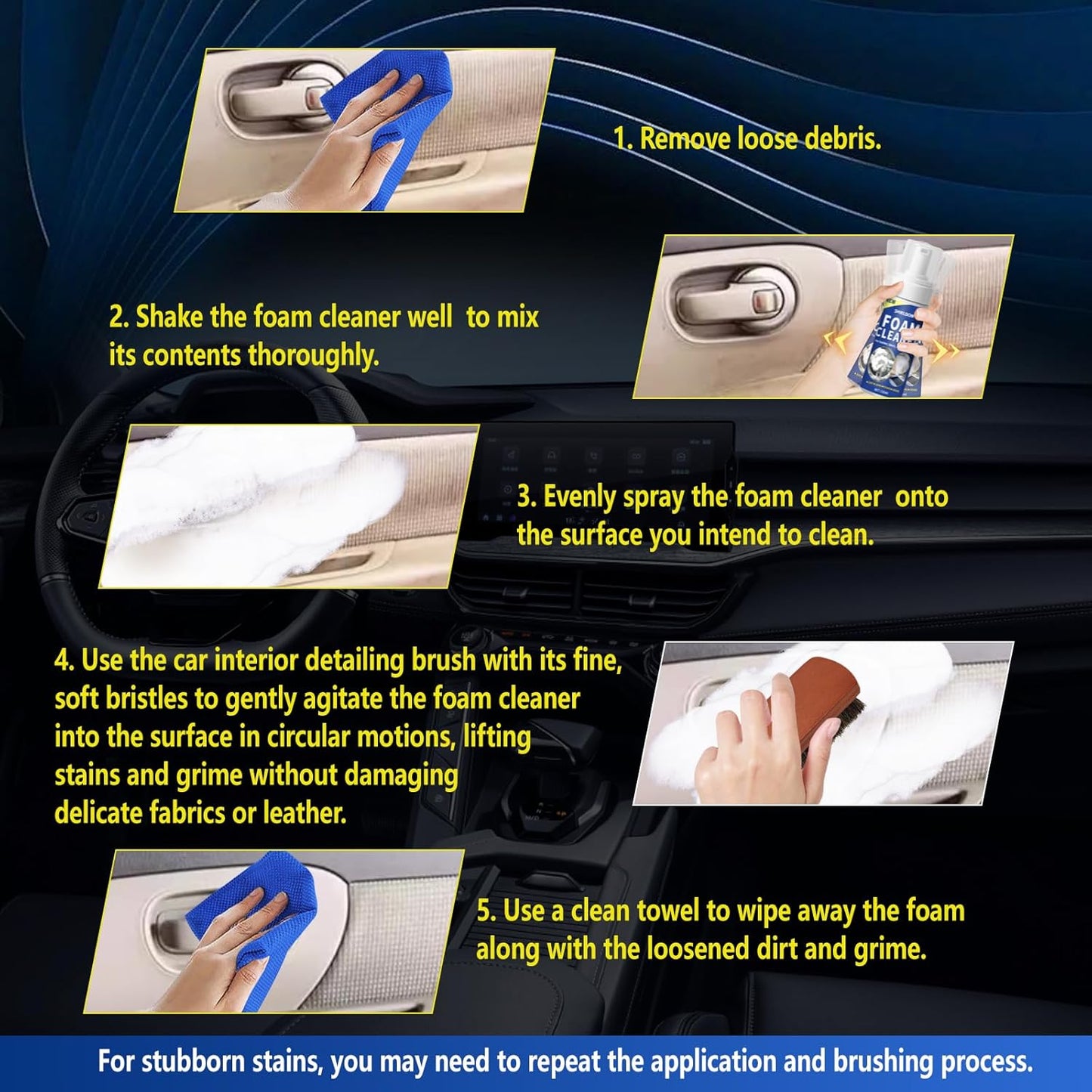Multifunctional Interior Foam Gentle Stain Cleaner for Seat, Carpet & Dashboard Any Surface Multi Purpose Deep Cleaner for Car & Home Upholstery Leather, Fabric, Plastic - 5Oz/150ML