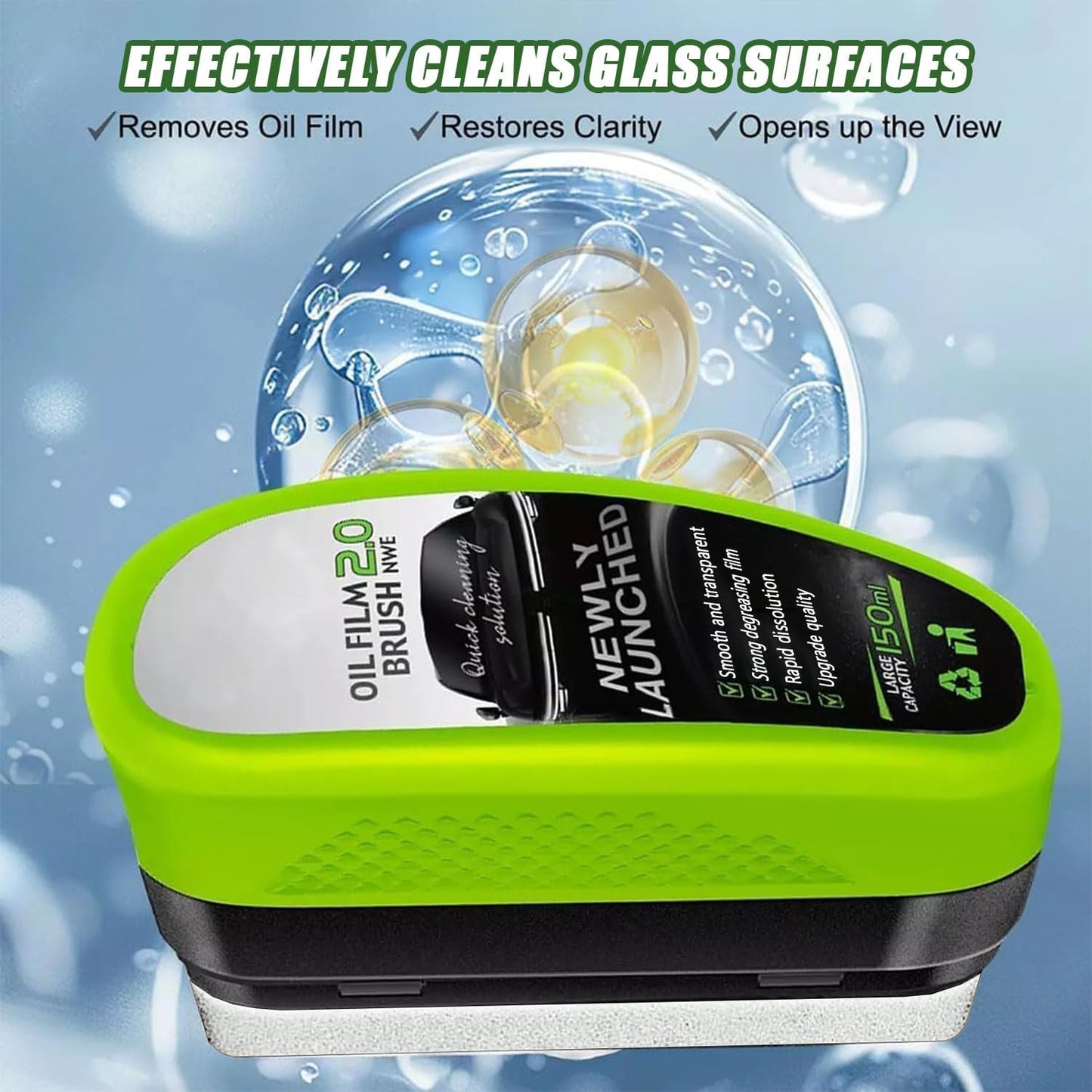 2025 New Automotive Oil Film Cleaning Brush, Clear Vision Glass Cleaner, Reusable Oil Film Cleaning Brush for Car Windows, Universal Glass Wipe Board