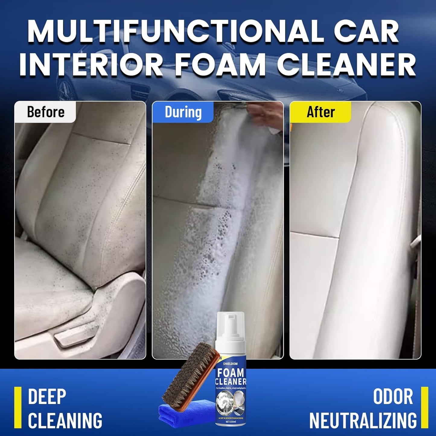 Multifunctional Interior Foam Gentle Stain Cleaner for Seat, Carpet & Dashboard Any Surface Multi Purpose Deep Cleaner for Car & Home Upholstery Leather, Fabric, Plastic - 5Oz/150ML