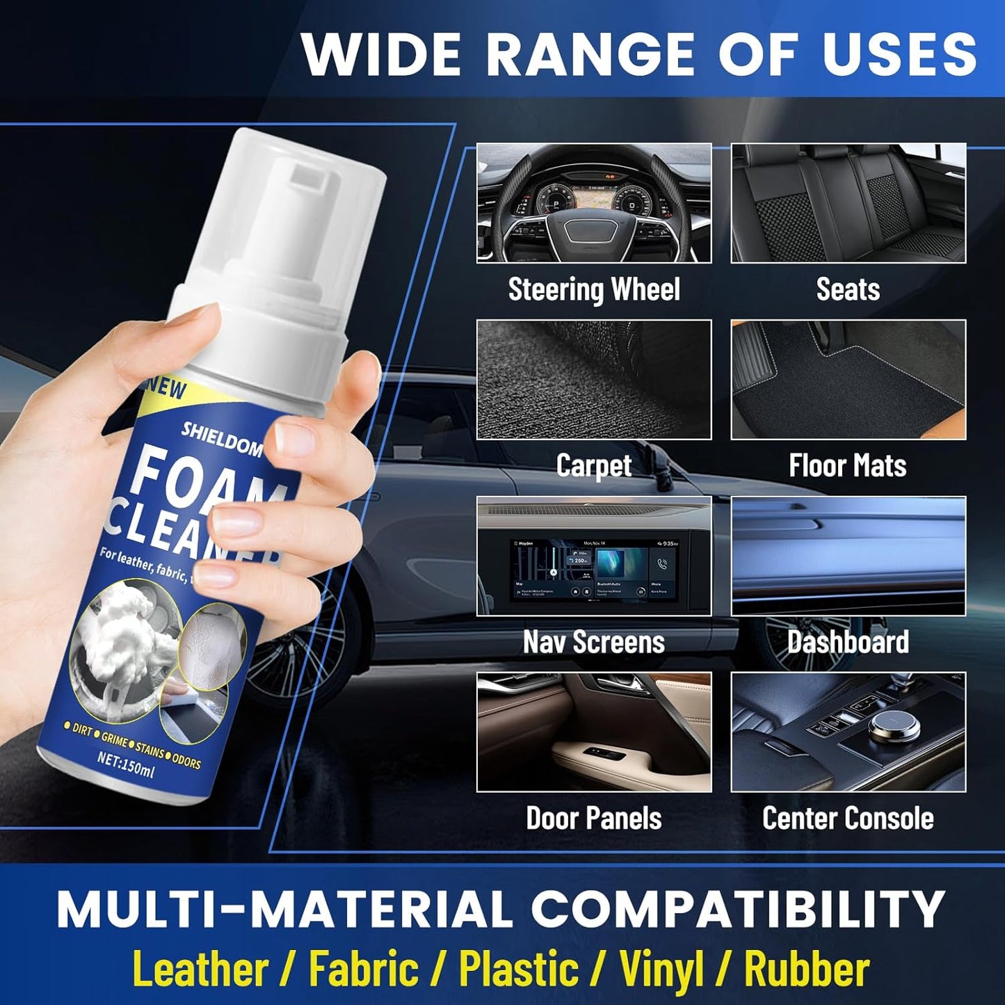 Multifunctional Interior Foam Gentle Stain Cleaner for Seat, Carpet & Dashboard Any Surface Multi Purpose Deep Cleaner for Car & Home Upholstery Leather, Fabric, Plastic - 5Oz/150ML