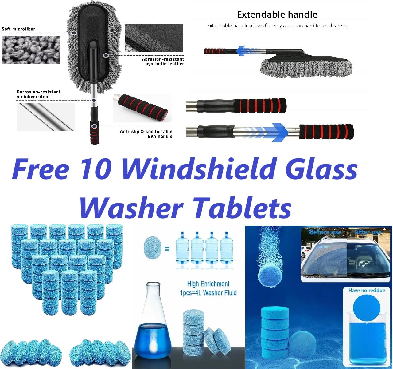Buy Extendable Microfiber Cleaning Brush And Get Car Detailing Brush and Windshield Cleaning Tablets Worth Rs. 599/- FREE!! Navratri Offer